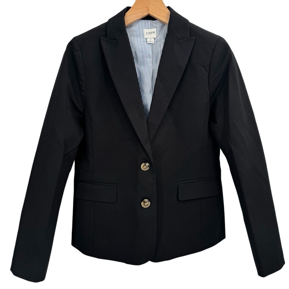 J.Crew Factory Women Blazer Cotton-Blend Two-Button Preppy Academia Black Size 2